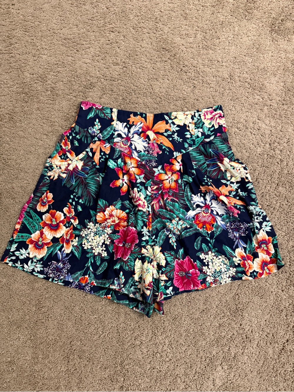 Byer California Floral Short Women size Large Navy Orange Pink Hawaii High Waist